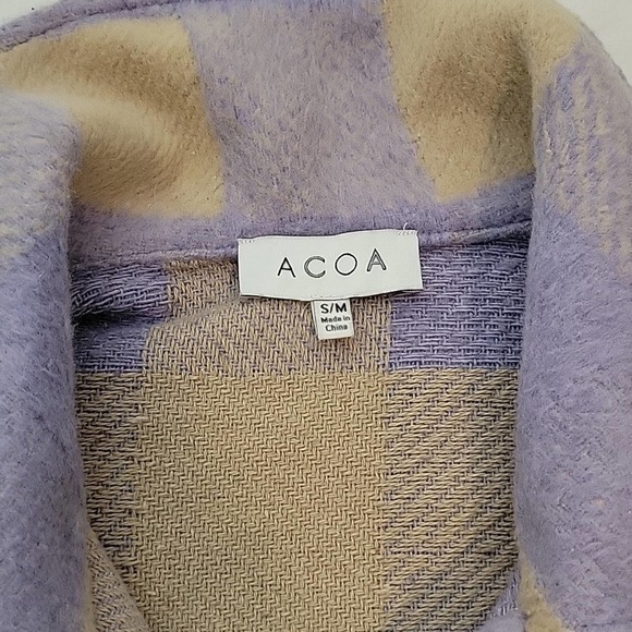 ACOA Plaid Shacket Oversized Jacket Purple Lavender Tan Button up Women's S/M - Picture 6 of 10